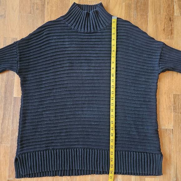French Connection Sweater Womens‎ M Black Cotton Ribbed Mock Neck Chunky Tunic - Picture 7 of 8